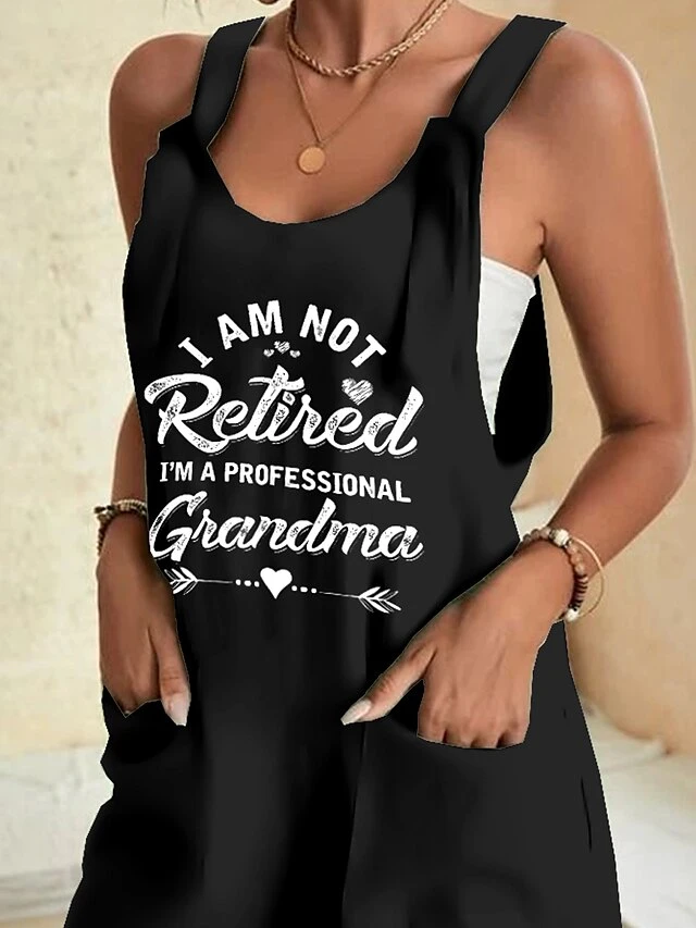 Women's Overall Pocket Print Letter U Neck Casual Daily Baggy Shorts Loose Fit Strap Sleeveless Black White S M L Summer 2 Women's Overall Pocket Print Letter U Neck Casual Daily Baggy Shorts Loose Fit Strap Sleeveless Black White S M L Summer - Image 2