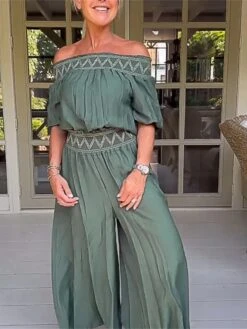 Women's Jumpsuit Backless Patchwork Color Block V Neck Streetwear Daily Holiday Regular Fit Half Sleeve Green S M L Fall