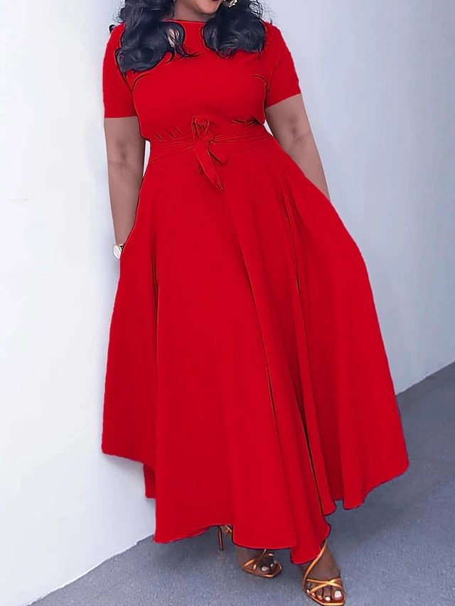 Women‘s Plus Size Curve Casual Dress A Line Dress Solid Color Long Dress Maxi Dress Short Sleeve Lace Up Pocket Crew Neck Fashion Outdoor Black Yellow Summer Spring L XL XXL 3XL 6 Women‘s Plus Size Curve Casual Dress A Line Dress Solid Color Long Dress Maxi Dress Short Sleeve Lace Up Pocket Crew Neck Fashion Outdoor Black Yellow Summer Spring L XL XXL 3XL - Image 6