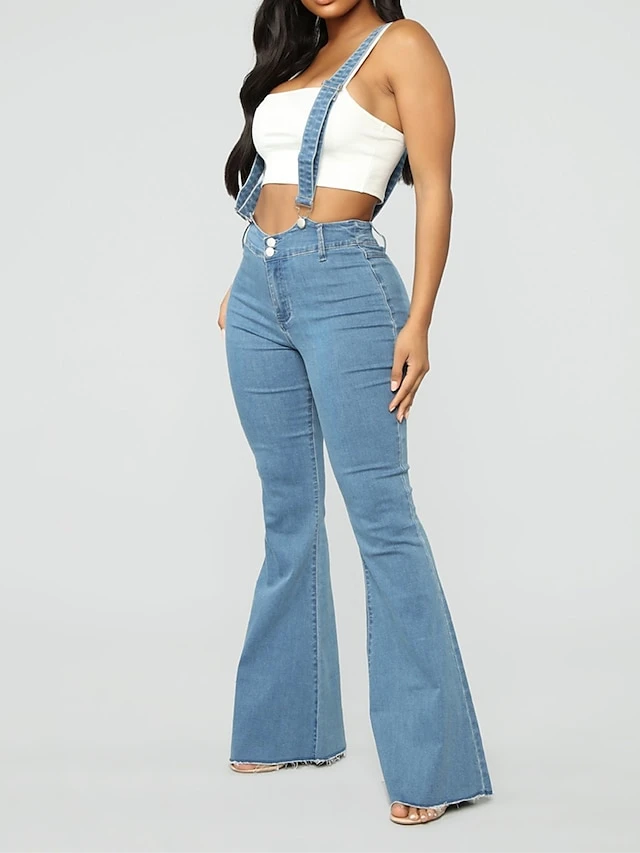 Women's Overall Button Pocket Solid Color Square Neck Streetwear Daily Vacation Regular Fit Sleeveless Black White Light Blue S M L Fall 4 Women's Overall Button Pocket Solid Color Square Neck Streetwear Daily Vacation Regular Fit Sleeveless Black White Light Blue S M L Fall - Image 4