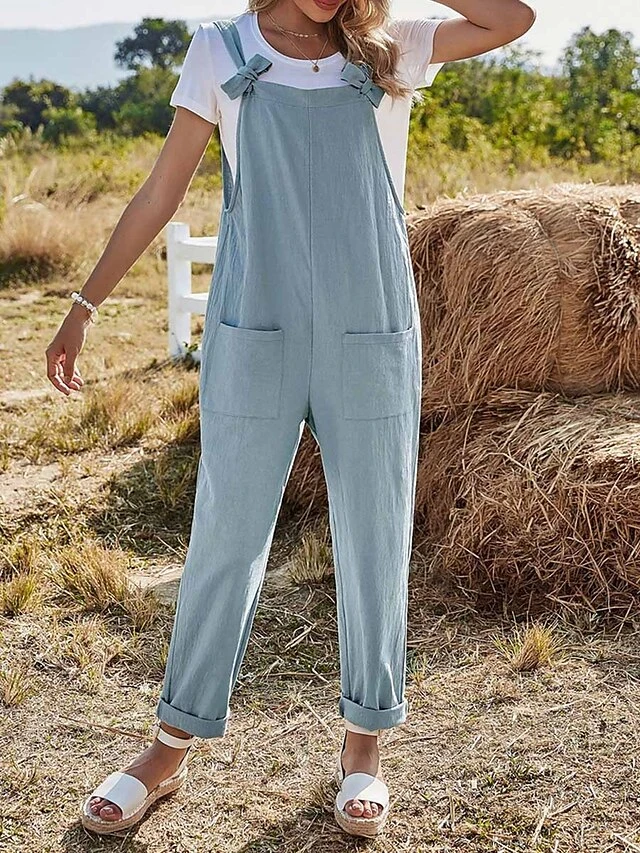 Women's Overall Pocket Solid Color Square Neck Streetwear Daily Vacation Regular Fit Sleeveless Pink Army Green Blue S M L Summer 1 Women's Overall Pocket Solid Color Square Neck Streetwear Daily Vacation Regular Fit Sleeveless Pink Army Green Blue S M L Summer