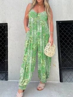 Women's Jumpsuit Pocket Print Print V Neck Streetwear Street Daily Regular Fit Sleeveless Yellow Red Blue S M L Summer -Cheap Plus Fit Dress Store vhfktq1688621489637