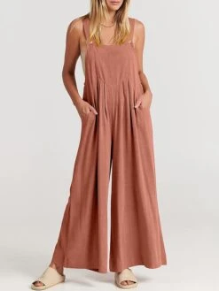 Women's Jumpsuit Pocket Solid Color Square Neck Streetwear Street Daily Regular Fit Sleeveless Yellow Pink Navy Blue S M L Summer -Cheap Plus Fit Dress Store vhtjcd1679468956826