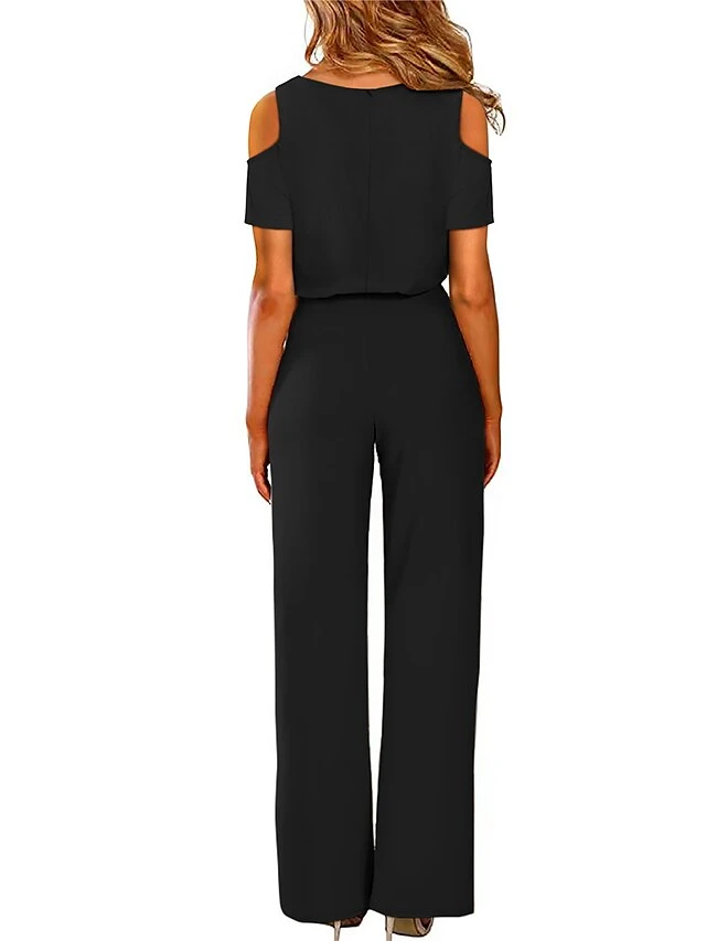 Jumpsuit For Woman High Waist Solid Color V Neck Streetwear Party Office Regular Fit Short Sleeve Black Wine Red S M L Summer 4 Jumpsuit For Woman High Waist Solid Color V Neck Streetwear Party Office Regular Fit Short Sleeve Black Wine Red S M L Summer - Image 4