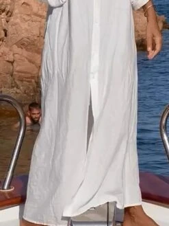 Women's Casual Dress Cotton Dress Shift Dress Maxi Long Dress Cotton Fashion Daily Outdoor Daily Vacation Stand Collar Button Pocket 3/4 Length Sleeve Fall Autumn 2023 Loose Fit White Plain S M L XL 4 Women's Casual Dress Cotton Dress Shift Dress Maxi Long Dress Cotton Fashion Daily Outdoor Daily Vacation Stand Collar Button Pocket 3/4 Length Sleeve Fall Autumn 2023 Loose Fit White Plain S M L XL -Cheap Plus Fit Dress Store vijpxv1692956028919