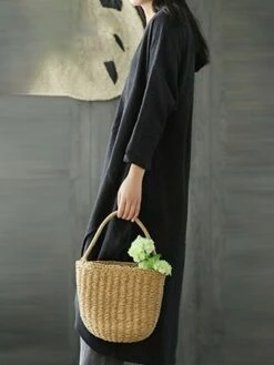 Women's Cotton Linen Dress Casual Dress Shift Dress Maxi Long Dress Cotton Blend Casual Winter Dress Daily Going Out Crew Neck Pocket Layered Long Sleeve Summer Spring Fall 2023 Loose Fit Black Green -Cheap Plus Fit Dress Store viqnpp1653381111232