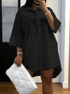 Women‘s Plus Size Curve Shirt Dress Solid Color Shirt Collar Long Sleeve Fall Spring Basic Casual Short Mini Dress Casual Daily Dress 15 Women‘s Plus Size Curve Shirt Dress Solid Color Shirt Collar Long Sleeve Fall Spring Basic Casual Short Mini Dress Casual Daily Dress -Cheap Plus Fit Dress Store vjfxyi1646132164585