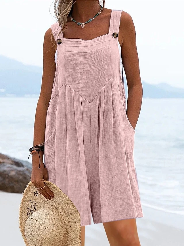 Jumpsuits For Women Summer Overall Bib Pocket Solid Color Square Neck Basic Daily Vacation Regular Fit Sleeveless Black Yellow Pink S M L 1 Jumpsuits For Women Summer Overall Bib Pocket Solid Color Square Neck Basic Daily Vacation Regular Fit Sleeveless Black Yellow Pink S M L