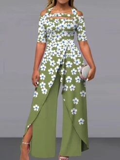 Women's Jumpsuit Maillard Print Floral Off Shoulder Elegant Party Wide Leg Regular Fit Short Sleeve Pink Navy Blue Royal Blue S M L Summer Fall -Cheap Plus Fit Dress Store vkabkq1685017515683