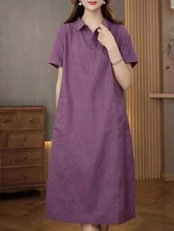 Women's Casual Dress Cotton Linen Dress Midi Dress Polyester Casual Daily Casual Outdoor Home Holiday Shirt Collar Pocket Short Sleeve Summer Spring 2023 Loose Fit Navy Blue Purple Brown Plain M L XL 33 Women's Casual Dress Cotton Linen Dress Midi Dress Polyester Casual Daily Casual Outdoor Home Holiday Shirt Collar Pocket Short Sleeve Summer Spring 2023 Loose Fit Navy Blue Purple Brown Plain M L XL -Cheap Plus Fit Dress Store vljekq1689763772053
