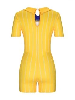 Women's Romper Baseball Workout Bodysuit Print Letter Shirt Collar Active Sport Daily Regular Fit Short Sleeve Black White Yellow XS S M Summer Fall Gym -Cheap Plus Fit Dress Store vljutu1690528588147