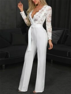 Women's Jumpsuit Lace High Waist Solid Color V Neck Business Wedding Party Regular Fit Long Sleeve White S M L Summer 9 Women's Jumpsuit Lace High Waist Solid Color V Neck Business Wedding Party Regular Fit Long Sleeve White S M L Summer -Cheap Plus Fit Dress Store vlnyeb1677811878216