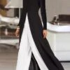 Women's Jumpsuit Solid Color V Neck Elegant Wedding Party Wide Leg Regular Fit Long Sleeve Black S M L All Seasons