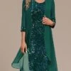 Women's Two Piece Dress Set Party Dress Sequin Dress Party Wedding Guest Fashion Elegant Patchwork Sequin Midi Dress Crew Neck Long Sleeve Plain Regular Fit Green Fall Winter S M L XL XXL