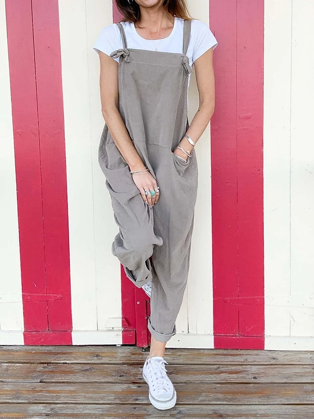 Women's Overall Utility Patch Pocket Solid Color Square Neck Streetwear Street Daily Regular Fit Sleeveless Pink Army Green Blue S M L Summer Fall 10 Women's Overall Utility Patch Pocket Solid Color Square Neck Streetwear Street Daily Regular Fit Sleeveless Pink Army Green Blue S M L Summer Fall - Image 10