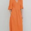 Women's Casual Dress Cotton Linen Dress Wrap Dress Midi Dress Cotton Basic Classic Outdoor Daily Vacation V Neck Lace Up Half Sleeve Spring Fall Autumn 2023 Regular Fit Orange Green Plain S M L