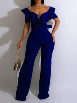 Women's Jumpsuit Ruffle High Waist Solid Color Off Shoulder Elegant Wedding Party Regular Fit Short Sleeve Black Red Blue S M L Fall 21 Women's Jumpsuit Ruffle High Waist Solid Color Off Shoulder Elegant Wedding Party Regular Fit Short Sleeve Black Red Blue S M L Fall -Cheap Plus Fit Dress Store vmylaw1697522068075
