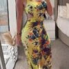 Women's Jumpsuit Backless Print Floral Round Neck Streetwear Street Daily Regular Fit Sleeveless Yellow S M L Summer