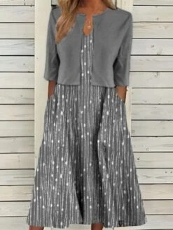 Women's Two Piece Dress Set Casual Dress Tank Dress Outdoor Daily Fashion Modern Pocket Print Midi Dress V Neck Half Sleeve Graphic Regular Fit Pink Blue Gray Summer Spring S M L XL XXL -Cheap Plus Fit Dress Store vokzzt1680486107152