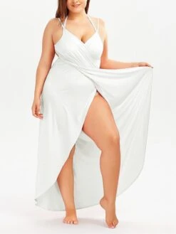 Women‘s Curve Swimwear Cover Up Beach Dress Plus Size Swimsuit Open Back For Big Busts Pure Color Black White Khaki Dark Gray Strap Bathing Suits Sexy Vacation Fashion -Cheap Plus Fit Dress Store vpdndl1645007661567