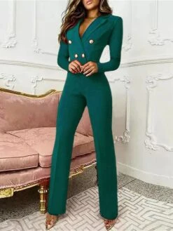 Jumpsuits For Women Dressy Casual Daily Streetwear Office / Career Daily Wear Going Out Christmas Shirt Collar High Waist Green Blue Black Solid Colored Button Summer Fall Cold Weather