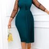 Women‘s Plus Size Curve Work Dress Solid Color Crew Neck Ruched Long Sleeve Winter Fall Elegant Knee Length Dress Formal Work Dress