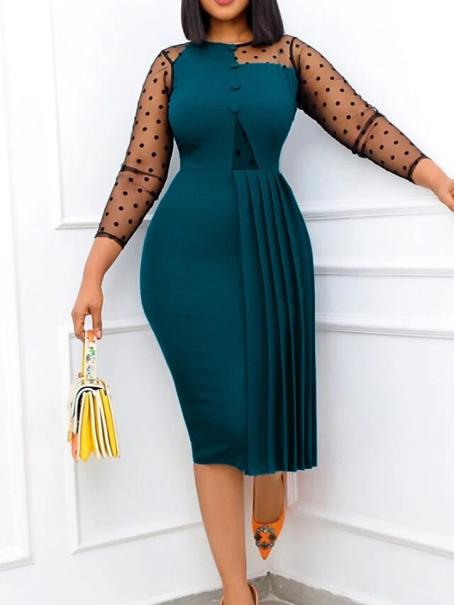 Women‘s Plus Size Curve Work Dress Solid Color Crew Neck Ruched Long Sleeve Winter Fall Elegant Knee Length Dress Formal Work Dress 1 Women‘s Plus Size Curve Work Dress Solid Color Crew Neck Ruched Long Sleeve Winter Fall Elegant Knee Length Dress Formal Work Dress
