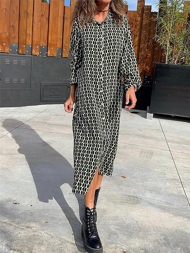 Women's Shirt Dress Casual Dress Shift Dress Midi Dress Outdoor Daily Vacation Polyester Fashion Modern Shirt Collar Button Print Long Sleeve Summer Spring Fall 2023 Regular Fit Black Geometric S M L 1 Women's Shirt Dress Casual Dress Shift Dress Midi Dress Outdoor Daily Vacation Polyester Fashion Modern Shirt Collar Button Print Long Sleeve Summer Spring Fall 2023 Regular Fit Black Geometric S M L