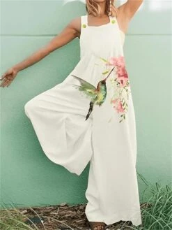 Women's Overall High Waist Print Animal Square Neck Holiday Street Daily Regular Fit Sleeveless White Blue Gray S M L Summer