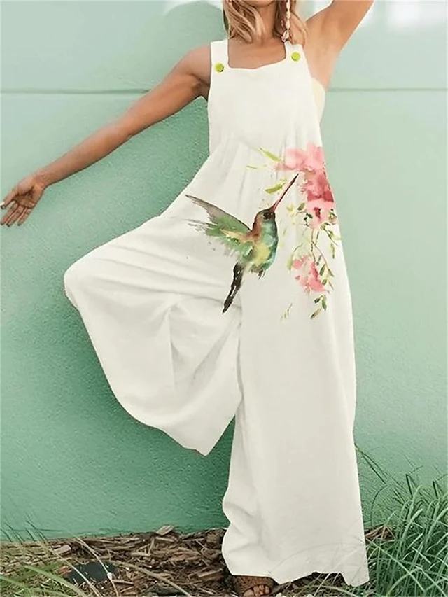 Women's Overall High Waist Print Animal Square Neck Holiday Street Daily Regular Fit Sleeveless White Blue Gray S M L Summer 1 Women's Overall High Waist Print Animal Square Neck Holiday Street Daily Regular Fit Sleeveless White Blue Gray S M L Summer