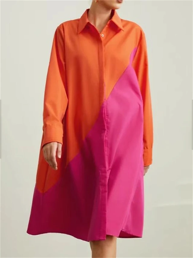 Women's Shirt Dress Casual Dress Midi Dress Outdoor Vacation Polyester Classic Casual Shirt Collar Pocket Long Sleeve Summer Spring Fall 2023 Loose Fit Yellow Dark Pink Red Polka Dot Color Block S M 4 Women's Shirt Dress Casual Dress Midi Dress Outdoor Vacation Polyester Classic Casual Shirt Collar Pocket Long Sleeve Summer Spring Fall 2023 Loose Fit Yellow Dark Pink Red Polka Dot Color Block S M - Image 4