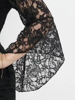Women's Plus Size Prom Dress Party Dress Lace Dress Long Dress Maxi Dress Black Pink Wine Long Sleeve Pure Color Lace Spring Fall Winter Cold Shoulder Fashion Wedding Guest Birthday Evening Party 2023 -Cheap Plus Fit Dress Store vqojix1693535472165
