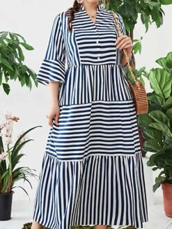 Women's Shirt Dress Casual Dress Maxi Long Dress Outdoor Daily Date Cotton Polyester Fashion Basic Stand Collar Patchwork Button Long Sleeve Fall 2023 Loose Fit Blue Striped L XL 2XL 3XL 4XL 12 Women's Shirt Dress Casual Dress Maxi Long Dress Outdoor Daily Date Cotton Polyester Fashion Basic Stand Collar Patchwork Button Long Sleeve Fall 2023 Loose Fit Blue Striped L XL 2XL 3XL 4XL -Cheap Plus Fit Dress Store vqojrn1693452917026