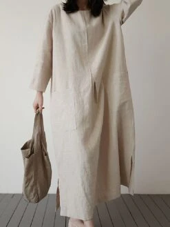 Women's Casual Dress Cotton Linen Dress Maxi Long Dress Linen / Cotton Blend Basic Classic Outdoor Daily Vacation Crew Neck Pocket Split 3/4 Length Sleeve Spring Fall Autumn 2023 Loose Fit Red Apricot 31 Women's Casual Dress Cotton Linen Dress Maxi Long Dress Linen / Cotton Blend Basic Classic Outdoor Daily Vacation Crew Neck Pocket Split 3/4 Length Sleeve Spring Fall Autumn 2023 Loose Fit Red Apricot -Cheap Plus Fit Dress Store vqslco1692872471935