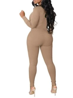 Women's Jumpsuit Zipper Solid Color V Neck Active Street Sport Regular Fit Long Sleeve Blue Khaki Dark Gray S M L Winter -Cheap Plus Fit Dress Store vreguu1660905028204