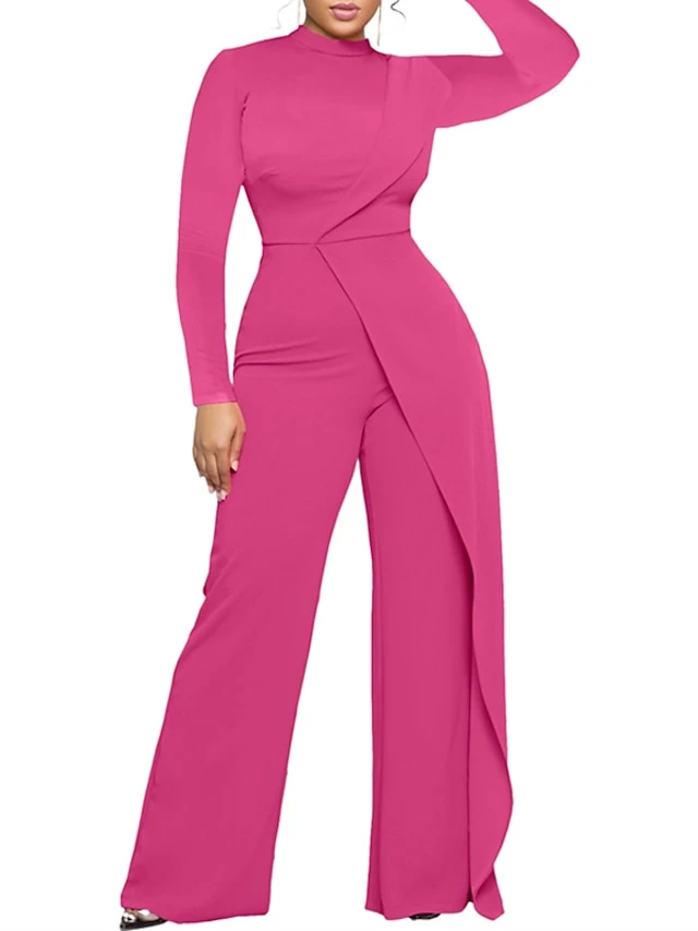 Women‘s Jumpsuit High Waist Solid Color Round Neck Pink Fall Winter Streetwear Wedding Street Regular Fit Long Sleeve Black Fuchsia S M L 7 Women‘s Jumpsuit High Waist Solid Color Round Neck Pink Fall Winter Streetwear Wedding Street Regular Fit Long Sleeve Black Fuchsia S M L - Image 7