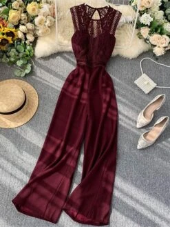 Women's Jumpsuit Lace Backless Solid Color Crew Neck Streetwear Street Going Out Regular Fit Sleeveless Black Yellow Wine One-Size Summer 34 Women's Jumpsuit Lace Backless Solid Color Crew Neck Streetwear Street Going Out Regular Fit Sleeveless Black Yellow Wine One-Size Summer -Cheap Plus Fit Dress Store vrlimb1689325617132