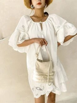 Women's Cotton Linen Dress Casual Dress Mini Dress Cotton Blend Basic Classic Daily Vacation Crew Neck Lace Half Sleeve Summer Spring 2023 Loose Fit White Pure Color S M L XL 8 Women's Cotton Linen Dress Casual Dress Mini Dress Cotton Blend Basic Classic Daily Vacation Crew Neck Lace Half Sleeve Summer Spring 2023 Loose Fit White Pure Color S M L XL -Cheap Plus Fit Dress Store vrwnoq1688695428754