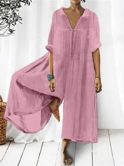 Women's Jumpsuit Solid Color Shirt Collar Streetwear Street Daily Loose Fit Half Sleeve White Yellow Pink S M L Summer 6 Women's Jumpsuit Solid Color Shirt Collar Streetwear Street Daily Loose Fit Half Sleeve White Yellow Pink S M L Summer -Cheap Plus Fit Dress Store vrwvwg1681106908024