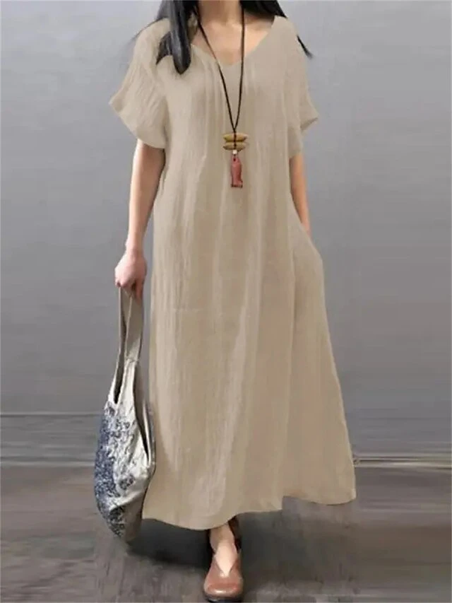Women's Casual Dress Cotton Linen Dress A Line Dress Maxi Long Dress Cotton Blend Daily Classic Outdoor Daily Vacation V Neck Pocket Baggy Short Sleeve Summer Spring 2023 Loose Fit Red Blue Green 7 Women's Casual Dress Cotton Linen Dress A Line Dress Maxi Long Dress Cotton Blend Daily Classic Outdoor Daily Vacation V Neck Pocket Baggy Short Sleeve Summer Spring 2023 Loose Fit Red Blue Green - Image 7