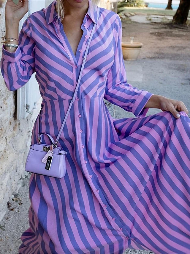 Women's Shirt Dress Casual Dress Swing Dress Maxi Long Dress Outdoor Daily Vacation Polyester Fashion Elegant Shirt Collar Button Print Long Sleeve Summer Spring Fall 2023 Regular Fit Yellow Purple 6 Women's Shirt Dress Casual Dress Swing Dress Maxi Long Dress Outdoor Daily Vacation Polyester Fashion Elegant Shirt Collar Button Print Long Sleeve Summer Spring Fall 2023 Regular Fit Yellow Purple - Image 6