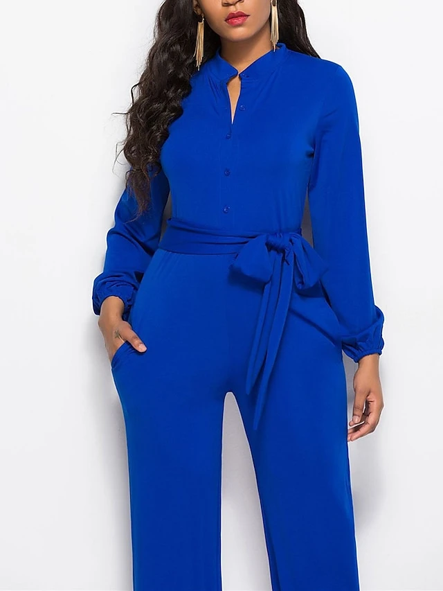 Women's Jumpsuit Lace Up Pocket Solid Color Stand Collar Streetwear Xmas Street Christmas Daily Regular Fit Long Sleeve Black Wine Red S M L Fall 9 Women's Jumpsuit Lace Up Pocket Solid Color Stand Collar Streetwear Xmas Street Christmas Daily Regular Fit Long Sleeve Black Wine Red S M L Fall - Image 9