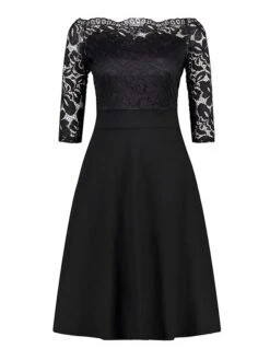 Women‘s Plus Size Curve Party Dress Solid Color Off Shoulder Lace Half Sleeve Summer Spring Elegant Formal Midi Dress Party Cocktail Party Dress -Cheap Plus Fit Dress Store vsveus1671609793864