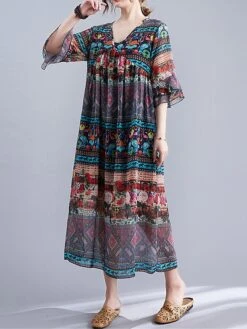 Women's Casual Dress Cotton Linen Dress Swing Dress Midi Dress Linen / Cotton Blend Fashion Classic Outdoor Daily Holiday V Neck Ruched Ruffle 3/4 Length Sleeve Fall Winter Autumn 2023 Loose Fit Blue 16 Women's Casual Dress Cotton Linen Dress Swing Dress Midi Dress Linen / Cotton Blend Fashion Classic Outdoor Daily Holiday V Neck Ruched Ruffle 3/4 Length Sleeve Fall Winter Autumn 2023 Loose Fit Blue -Cheap Plus Fit Dress Store vsvfds1693553157903