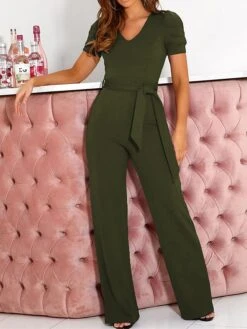 Women's Jumpsuit Lace Up Beaded Solid Color V Neck Elegant Office Christmas Xmas Regular Fit Short Sleeve Black Army Green Red S M L Fall 24 Women's Jumpsuit Lace Up Beaded Solid Color V Neck Elegant Office Christmas Xmas Regular Fit Short Sleeve Black Army Green Red S M L Fall -Cheap Plus Fit Dress Store vsxaek1695347188726