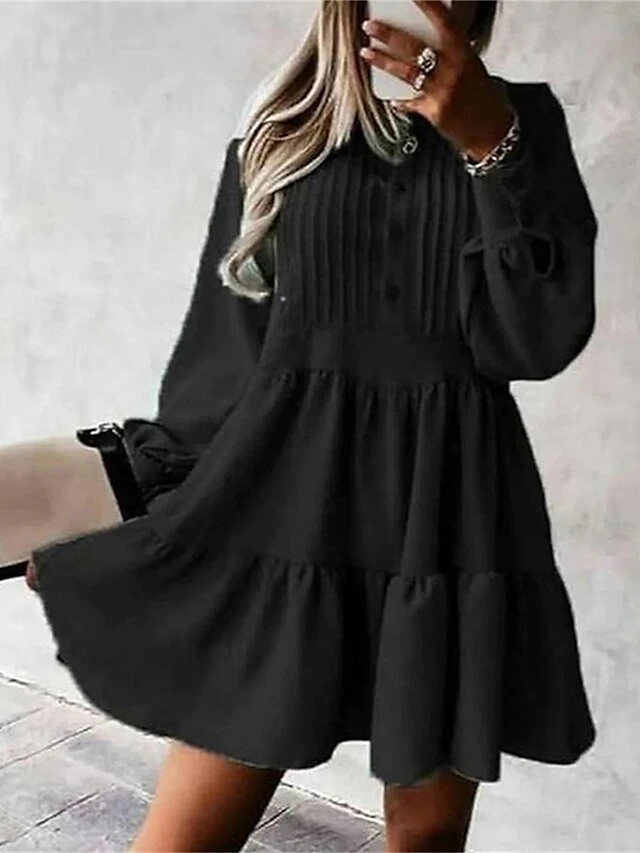 Women's Shirt Dress Casual Dress Mini Dress Outdoor Daily Date Polyester Fashion Modern Crew Neck Ruched Ruffle Long Sleeve Fall Winter 2023 Loose Fit Black Pink Green Plain S M L XL 2 Women's Shirt Dress Casual Dress Mini Dress Outdoor Daily Date Polyester Fashion Modern Crew Neck Ruched Ruffle Long Sleeve Fall Winter 2023 Loose Fit Black Pink Green Plain S M L XL - Image 2