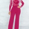 Women's Jumpsuit High Waist Tassel Solid Color Stand Collar Elegant Party Regular Fit Long Sleeve Green Blue Fuchsia S M L Winter