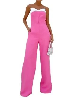 Women's Jumpsuit Backless High Waist Solid Color Strapless Streetwear Street Going Out Regular Fit Sleeveless Pink S M L Fall -Cheap Plus Fit Dress Store vtpwue1694149789611