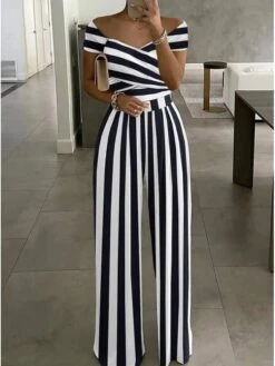 Jumpsuits For Women Summer Dressy Jumpsuit Rompers Black Green White Mid Waist Fashion Casual Weekend Print Micro-elastic Full Length Comfort Stripe S M L XL XXL