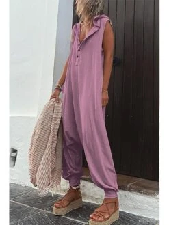 Women's Jumpsuits Casual Utility Button Solid Color Hooded Streetwear Daily Vacation Regular Fit Sleeveless Black Yellow Purple S M L Summer Fall -Cheap Plus Fit Dress Store vtsytq1677565870707